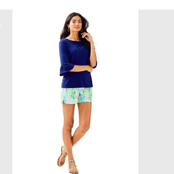 Lilly Pulitzer Fontaine Boat Neck Over The Elbow Length Bell Sleeves Blue-Shirt